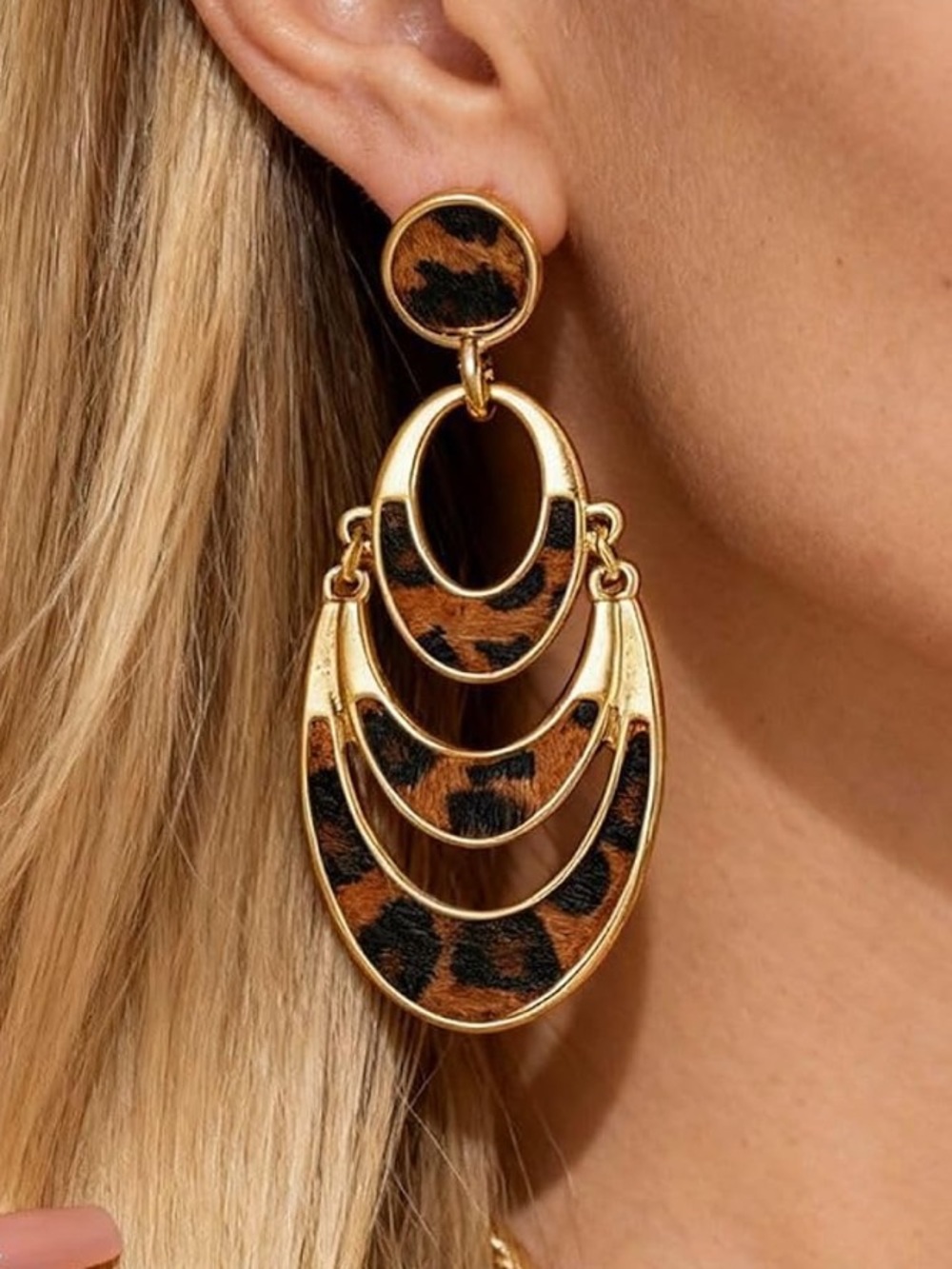 Anthropologie Gold-Tone Leopard Drop Earrings with Brown Accents